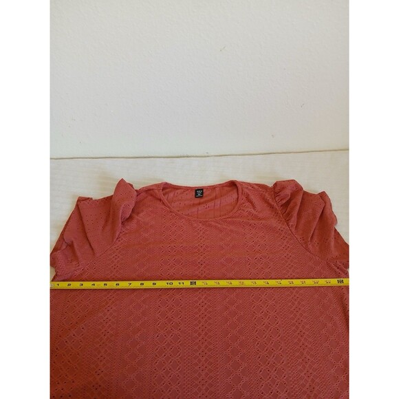 SHEIN Curve Women's  Size 3XL Eyelet Blouse Pink Round Neck Short Petal Sleeve - Picture 10 of 14